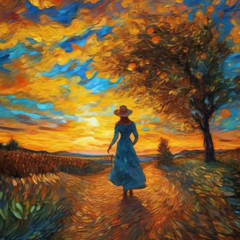 Expressing the sunset with a dynamic touch of Van Gogh style