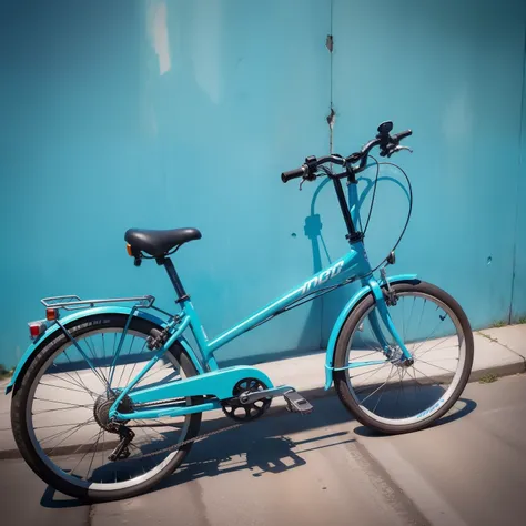 bicicleta, com sombra desfocada, em um fundo azul pastel. Realistic image