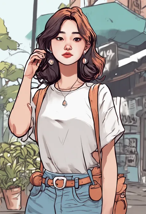 Cartoon image of a woman with permed hair, Super pretty 20 year old Korean girl, Cartoon style illustration, Cartoon Art Style, Cartoon Art Style, Digital illustration style, Highly detailed character design, cute detailed digital art, Urban Girl Fan Art, ...