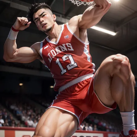 Top image quality　top-quality　Best image　Mens Basketball Japan National Team　Slam Dunk Shonan High School　Jump into the ring　the ring　Super cool　super strong　man-to-man　Red uniform　Cool Dunk　Powerful Dunk　Excitement　Lots of boosters　Super excited