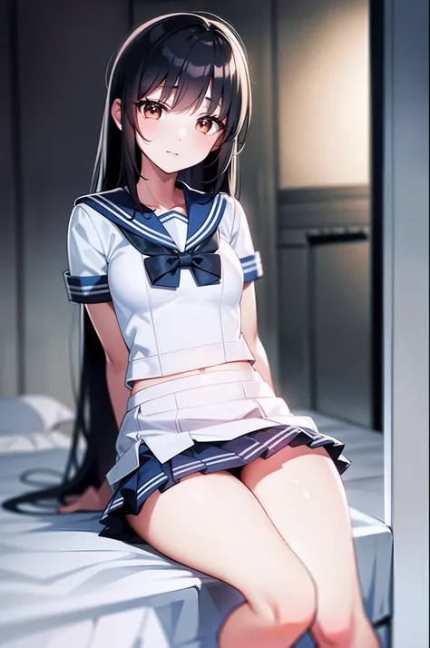 High school girl in miniskirt and soft sailor suit in infirmary