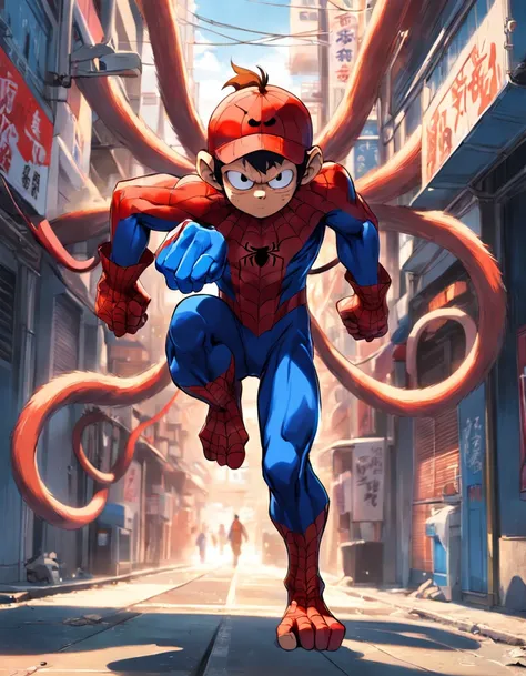 Monkey d Luffy wearing Spiderman suit