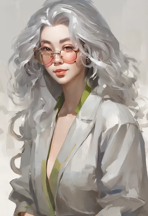 longeyelashes, solid circle eyes, light smile, messy hair, long hair, rimless eyewear, smiley, silver hair, grey hair, white hair, hair over eyes, drop shadow, tachi-e, anime style, anime, character chart, reference sheet, move chart, 8k, super detail, ccu...