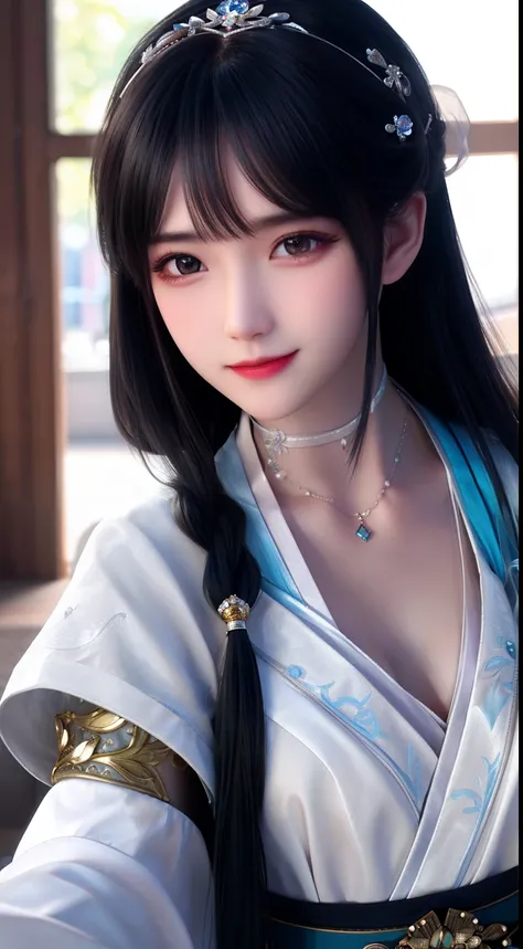 best qualtiy，tmasterpiece，A high resolution，1girl，Hanfu，hair adornments，choker necklace，jewely，beautiful  face，Physically，dingdall effect，realisticlying，dark studio，edge lit，twotonelighting，（highdetailskin：1.2），8k uhd， dslr, softlighting, high high quality...