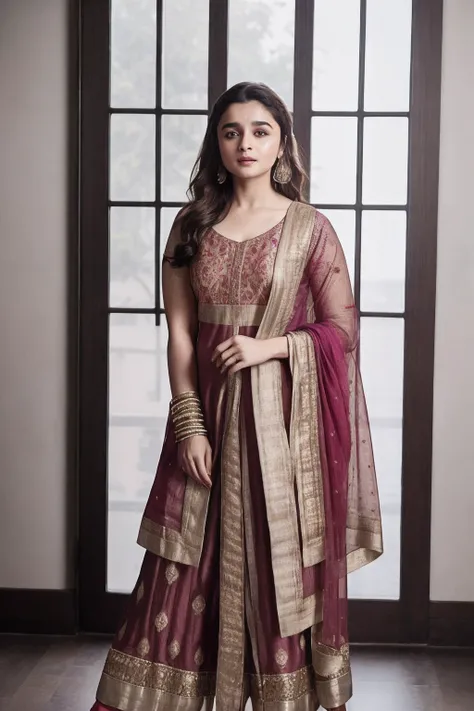 Alia bhatt in indian salwar Suite , photo REALISTIC High Quality Image 8k Quality , Cinematic Colour Grading And Lighting , small lips size