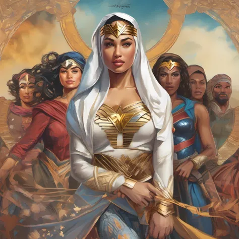 "Global Heroine"
Witness the convergence of Wonder Womans iconic character with the beauty of cultural expression in this evocative artwork. With a hijab and full clothing that reflect her reverence for tradition, she stands as a beacon of strength and cul...