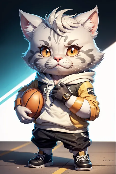 C4tt4stic, Basket Player Cartoon Silver tabby Cat,