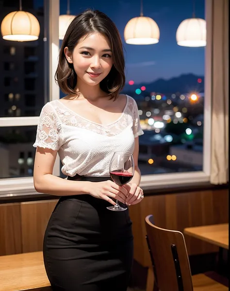 (64K, UHD, top quality, masterpiece: 1.2), (realistic, photorealistic: 1.37), super detailed, pretty woman 1 person, (slim face), (slim body), (brown hair), (short cut), cheeks slightly blushing, (44 years old), 38 years old, solo, beautiful detailed urban...