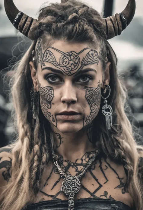 mulher viking com tatuagens no rosto ,grande rosto detalhado, tatuagem sombreada hiper realista, mulher extremamente detalhada, rosto insanamente detalhado, rosto lindo extremamente detalhado, rosto incrivelmente detalhado, Rosto detalhado, Rosto detalhado...