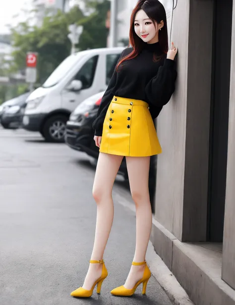 Korean woman yellow hair tall woman cute woman miniskirt wecker heel womens shunts 30kg 24 years old beautiful woman real appearance