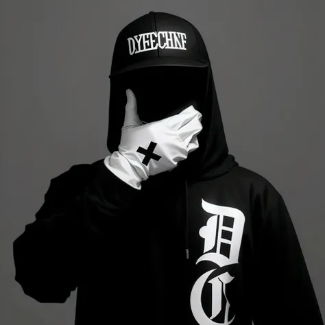 Arafed man in a black hoodie covering his face with his hands Wearing gloves, hat and hoodie, doper, Occultiste Techwear, Hood couvre ses yeux, inspired by Zhu Da, highly detailed, Techwear Clothing, streetwear, Tir de presse, Vêtements de style Die Antwoo...