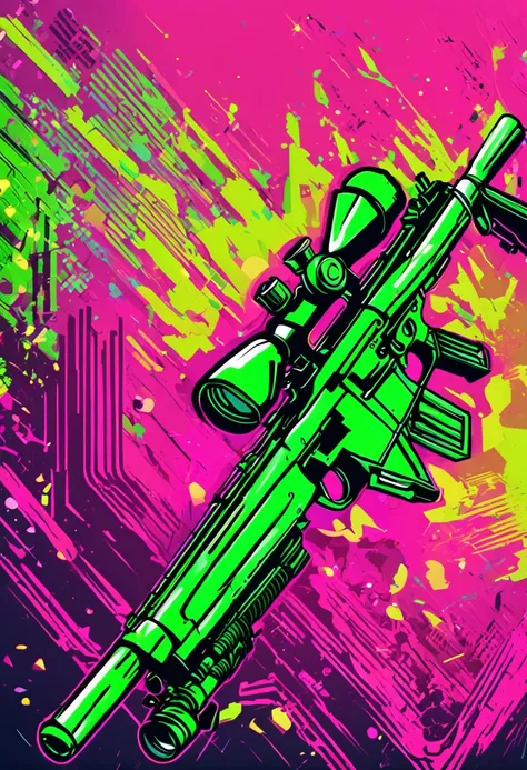 Craft a stunning digital artwork featuring the phrase "Patt se headshot" in vibrant neon green. The design should evoke the electrifying precision of an AWM sniper shot, combining the intensity of the phrase with the striking aesthetics of neon lights. Ill...