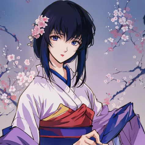 masterpiece, best quality, 1girl, solo, Yukishiro Tomoe, blackhair, kimono, japanese clothes, beautiful face, beautiful eyes, perfect body, upper body, indoor, traditional house, looking at viewer, high detailed illustration, high detailed background, hi-r...