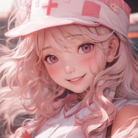 Close up of a smile with the corners of the mouth raised、Nurse、nurse costume、Cosplay、(realisitic、hight resolution)、(1 girl in)、Nurse、Do-Up Eye、Korean Girl、(Best Quality), (masutepiece), (1girl in), Solo, a beauty girl, Perfect face, Big Breast,dreamlikeart...