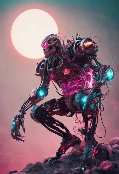 Exploded dark male cyborg by Nychos