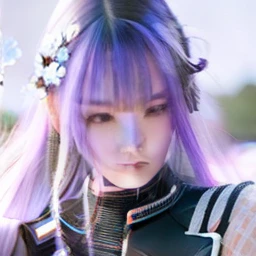 1girl , Raiden , White shirt, Long hair, Purple hair, realistic, ultra detail, 70mm lens