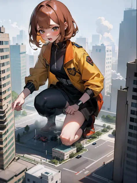 1girll，diaper，pissing，Be red in the face，Comfortable expression，Squat，urine squirting，{{{Giantess}}}，A giantess，Girl with a height of 1000 meters，1girll，modern miniature city，The city was trampled by her，Squat in a modern miniature city ，Pee vigorously，Uri...