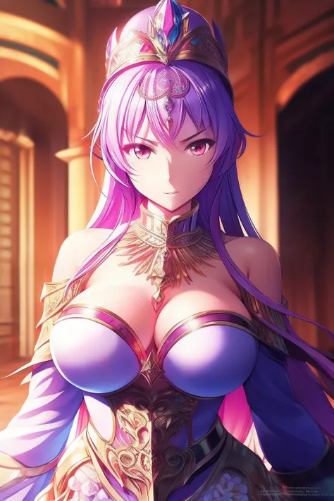 Perfect woman, full bodyesbian, Colorful hair, royal, crown, Princess, queen, dystopian, Highly detailed, Soft lighting, Detailed face, Perfect face, anime big breast, concept-art, masterpiece of intricate artwork, fashion magazine, Story, fantasy, Ominous...