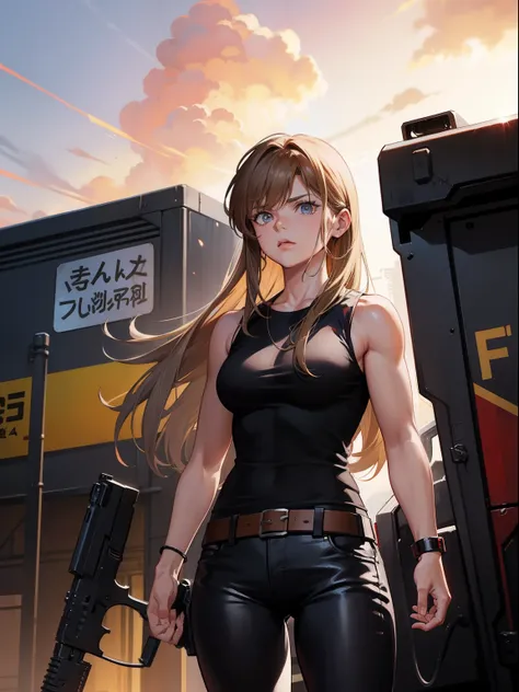 Linda hamilton from movie "Terminator", anime style