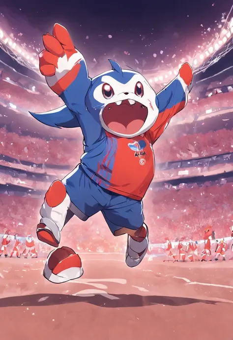 mascot of a football team waving its arms in the air, mascote de corpo inteiro, mascote do futebol, mascote esportivo, habs mascote youppi pokemon brilhante, um mascote dingo, mascote da equipe esportiva, plush mascot, gui guimaraes, mascote de cereais, Ja...