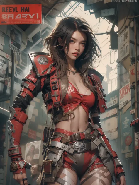 (((mulher))), (((melhor qualidade))), (((obra prima))), (((adulto))), (((1girl))), ((( corte de cabelo bob ))), A 25-year-old Asian woman cyberpunk gladiator with perfect body, shoulder pads with metal spines, Gladiadores do Brooklyn, (( corte de cabelo bo...