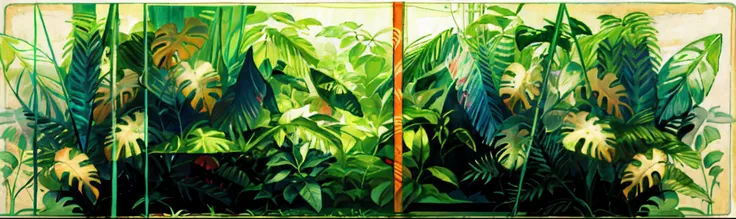 a drawing of a group of plants with a picture of a man, jungle grunge, art nouveau jungle environment, plants and jungle, botanic foliage, architectural and tom leaves, leaves and vines, branches and foliage, big leaves and stems, fading to dust and leaves...