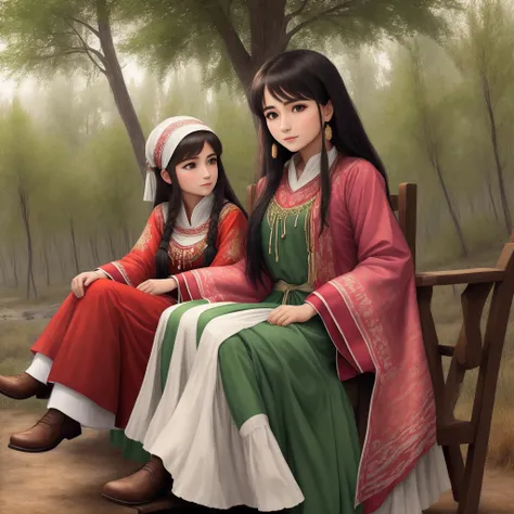 A country girl, Sit back and relax in a chair in the wilderness, Traditional costumes from Pakistan