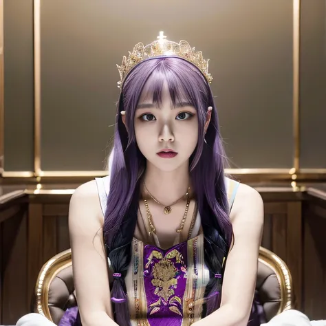 32K（tmasterpiece，k hd，hyper HD，32K）Long flowing bright purple hair，Autumn Pond，zydink， a color， Asian people （Silly girl）， （Silk scarf）， Combat posture， looking at the ground， long whitr hair， Floating bright purple， Fire cloud pattern gold tiara， Chinese ...