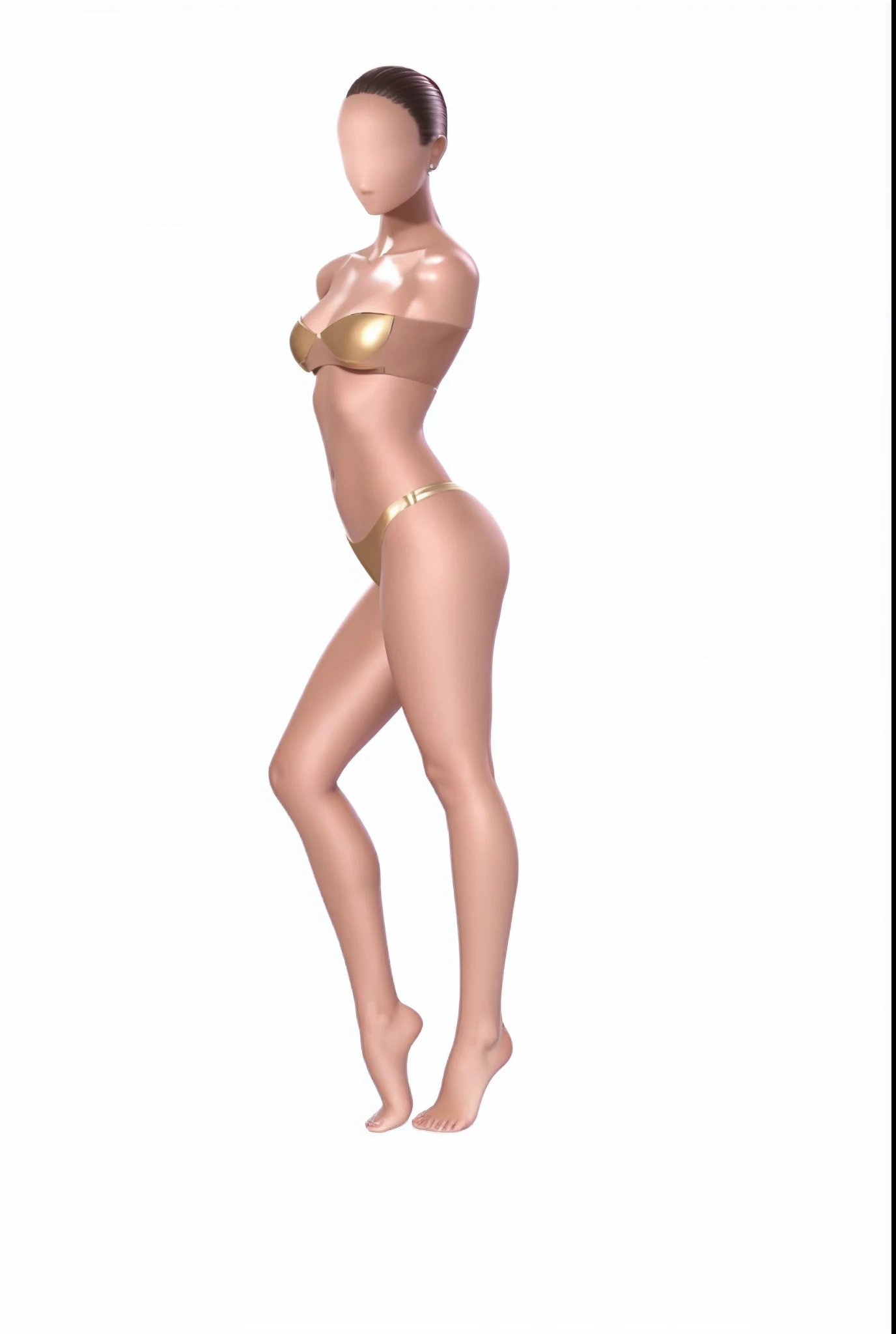 a close up of a woman in a bikini posing for a picture, 3 d render de um corpo feminino completo, corpo perfeito sombreado realista, corpo inteiro feminino, corpo perfeito fotorrealista, gold transparent bikini, Corpo Pinup, corpo inteiro feminino, corpo i...