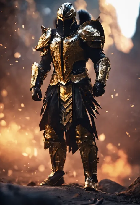 spartan warrior, Fighting , Stunning armor, Black gold armor, Epic, 8K