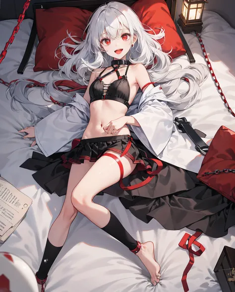 Little loli with white hair and red pupils。Black stockings on her legs,Wear miniskirts，without wearing shoes, The soles of the little lolis feet were completely exposed in front of me。The bed was full of white liquid。delicate leg。Big tits。Small and delicat...