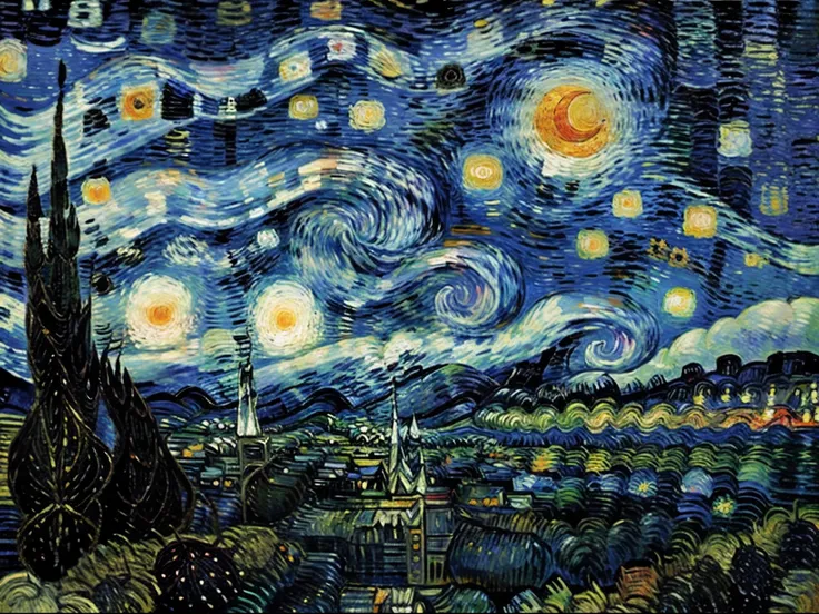 oil painting, starry night by van gogh , oil painting