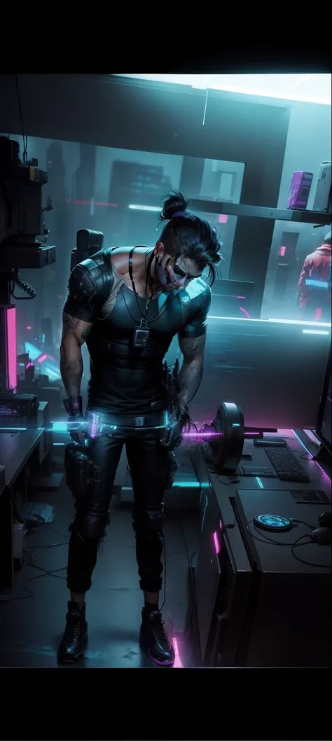 change background cyberpunk handsome boy realic face