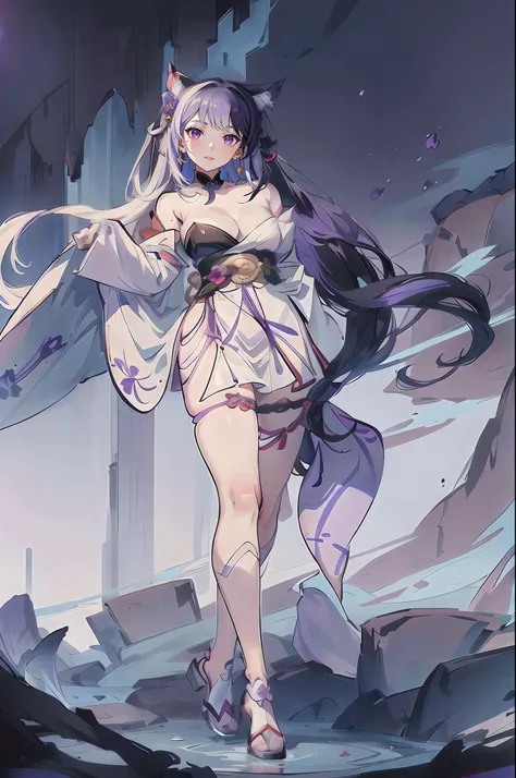 HighestQuali,tmasterpiece,Anime girl in white dress with long hair and purple hair, concept art by Krenz Cushart, pixiv contest winner, Fantasy art, Onmyoji detailed art, onmyoji, Ayaka Genshin impact, Keqing from Genshin Impact, Anime goddess, trending on...