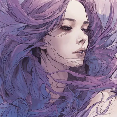 Day wind, head portrait, Beautuful Women, Blue-purple, 𝓡𝓸𝓶𝓪𝓷𝓽𝓲𝓬, long and flowing hair。