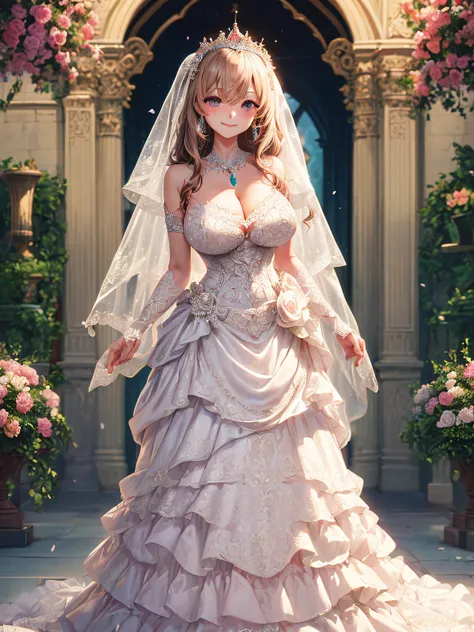 (masterpiece, best quality:1.2),1girl, (solo), cute, kawaii,digital art,((1 princess wearing beautiful embroidery and jeweled gorgeous princess ballgown wedding dress with voluminous full length hoop skirt)),crinoline,((gorgeous embroidery and beautiful la...