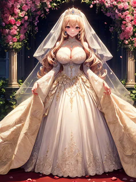 (masterpiece, best quality:1.2),1girl, (solo), cute, kawaii,digital art,((1 princess wearing beautiful embroidery and jeweled gorgeous princess ballgown wedding dress with voluminous full length hoop skirt)),crinoline,((gorgeous embroidery and beautiful la...