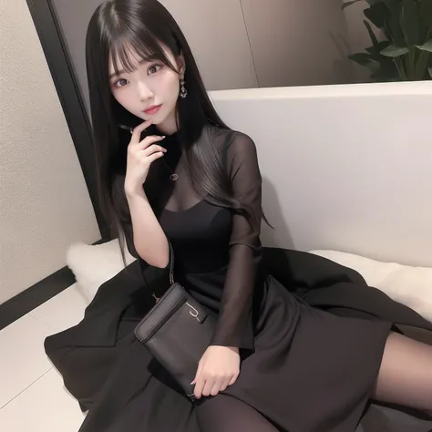 Alafed woman in black dress holding mobile phone, Korean Girl, beautiful Korean women, Gorgeous young Korean woman, Beautiful young Korean woman, Korean Woman, sexy dress, Beautiful Asian Girl, Asian Girl, 2 4 years old female model, attractive girl, Tight...