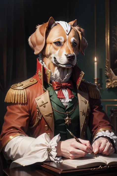 A dog wearing Napoleons clothes, oil painting style --iw 2