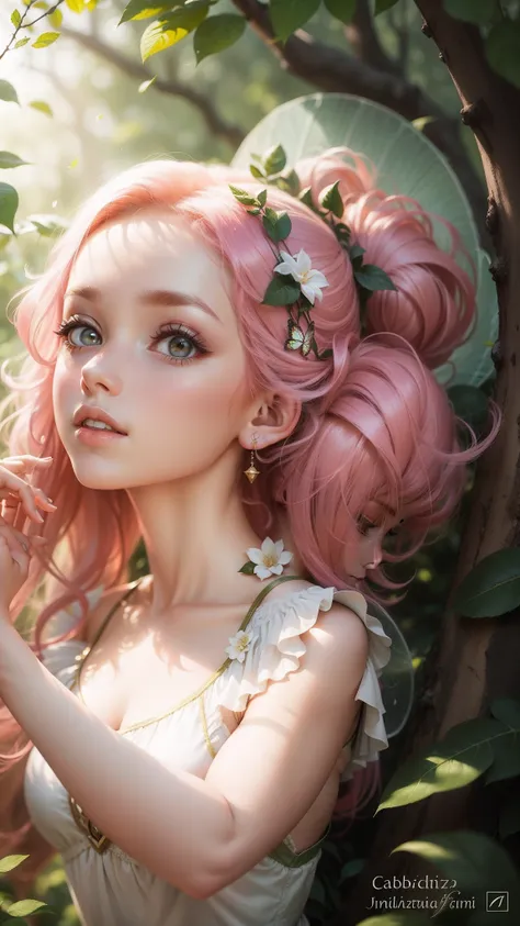 Polegarzinha, linda fada, cabelo iluminado, cabelo realista, fairy girl, girl with wings, jardim de rosas, linda natureza, plano de fundo com jardim, alta qualidade, super detalhado, pintura realista.