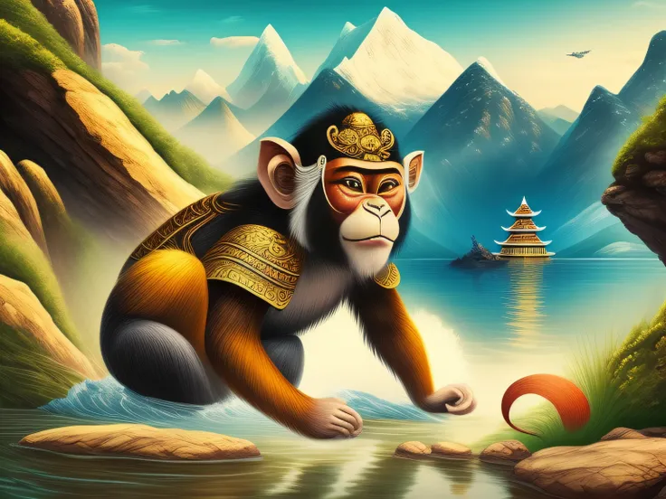 Chinese mythology and stories，Inspired by the classics of the mountains and the sea，A monkey has four ears