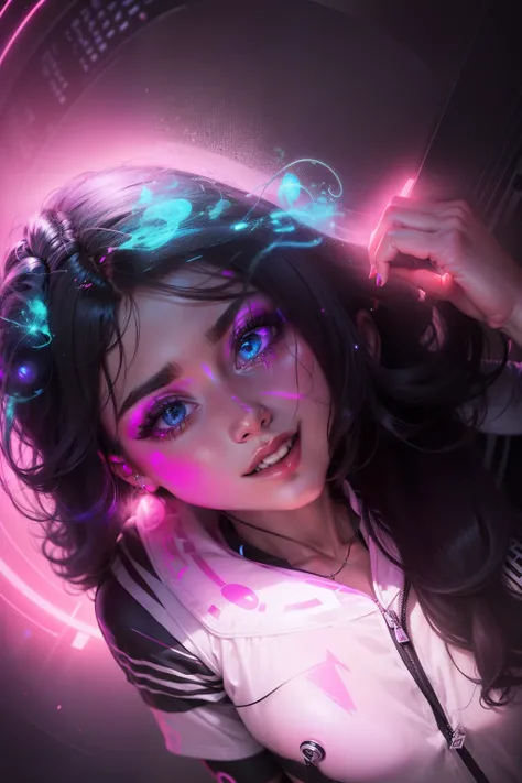 Neon girl, realistic face, ultra, girl, music