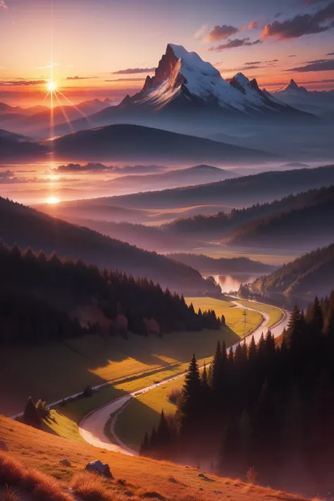 beautiful sunset landscape, realistic