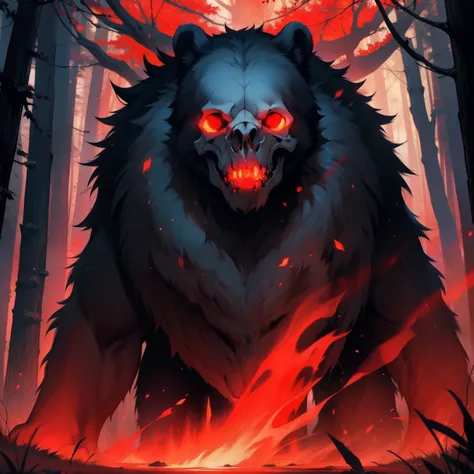 Bear Skull. Red Aura. Forest Background