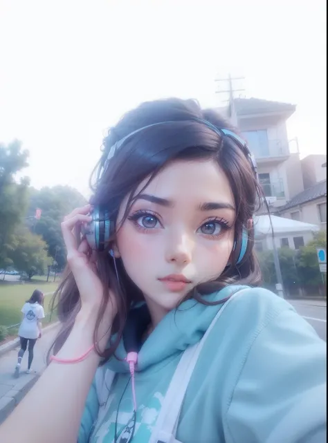 Cute anime girl selfie, earphone wearing anime girl