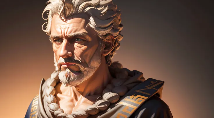 (CG 16k extremamente detalhado, obra prima, melhor qualidade, Ultra Detalhado, UHD), lifelike lighting, foco intenso, Marcus Aurelius, Stoic philosopher clothes, Philosophical view, anatomicamente correto, Ambiente tranquilo