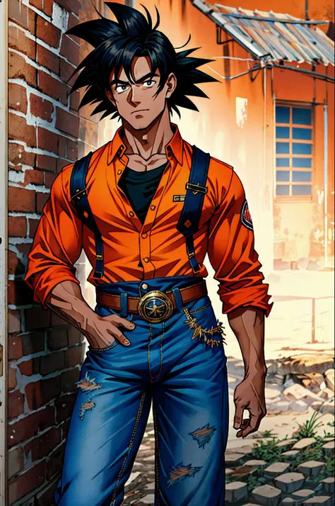 Goku Country, cowboy, Texas, camisa xadrez, bota, fivela, PBR, rodeio, Denim Jeans Pants, sobretudo, cowboy de rodeio, Barretos, Rodeio de Barretos, 8 Segundos, montaria em Touros, realista, detalhado, 8K, imagem fotografica, Ultra resolution