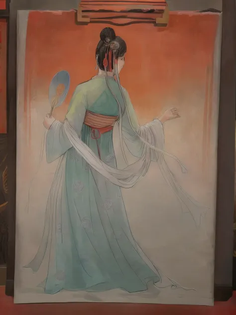 The woman wears Hanfu and holds a fan, inspired by Torii Kiyonaga, Inspired by Li Tang, inspired by Yun Shouping, Inspired by Qiu Ying, inspired by Emperor Huizong of Song, Inspired by Lan Ying, inspired by Tang Di, inspired by Ma Lin, inspired by Yun-Fei ...