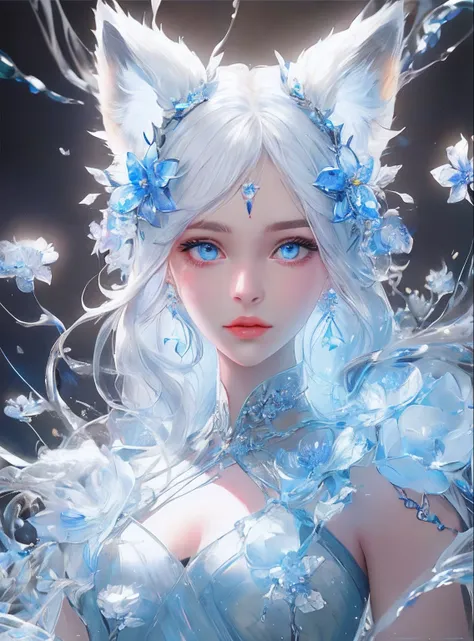 masterpiece, best quality,
offcial art, very
detailed cg 8k wallpaper,
(flying petal)
(detailed ice) , crystal
textured skin, co...