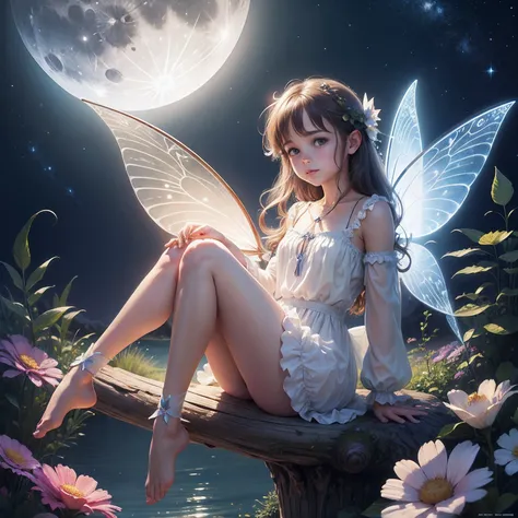 A fairy sitting on a moonbeam, printable --auto